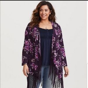 Purple flower Fringe Kimono